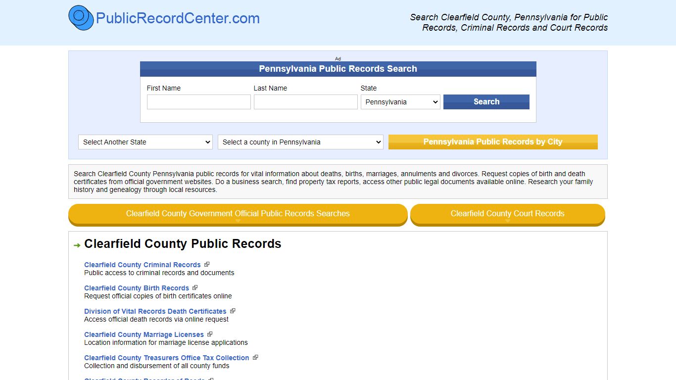 Clearfield County Pennsylvania Free Public Records - Court Records ...