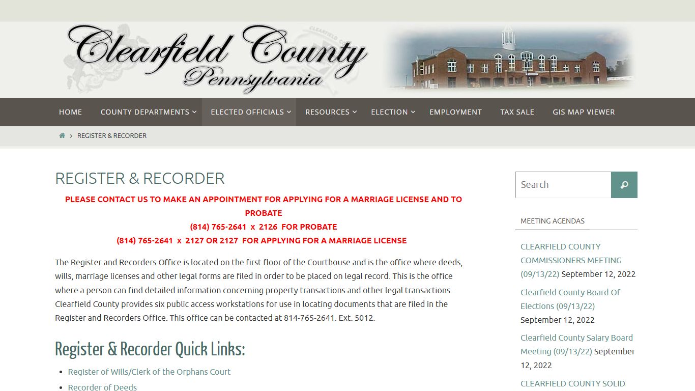 Register & Recorder - Clearfield County, Pennsylvania