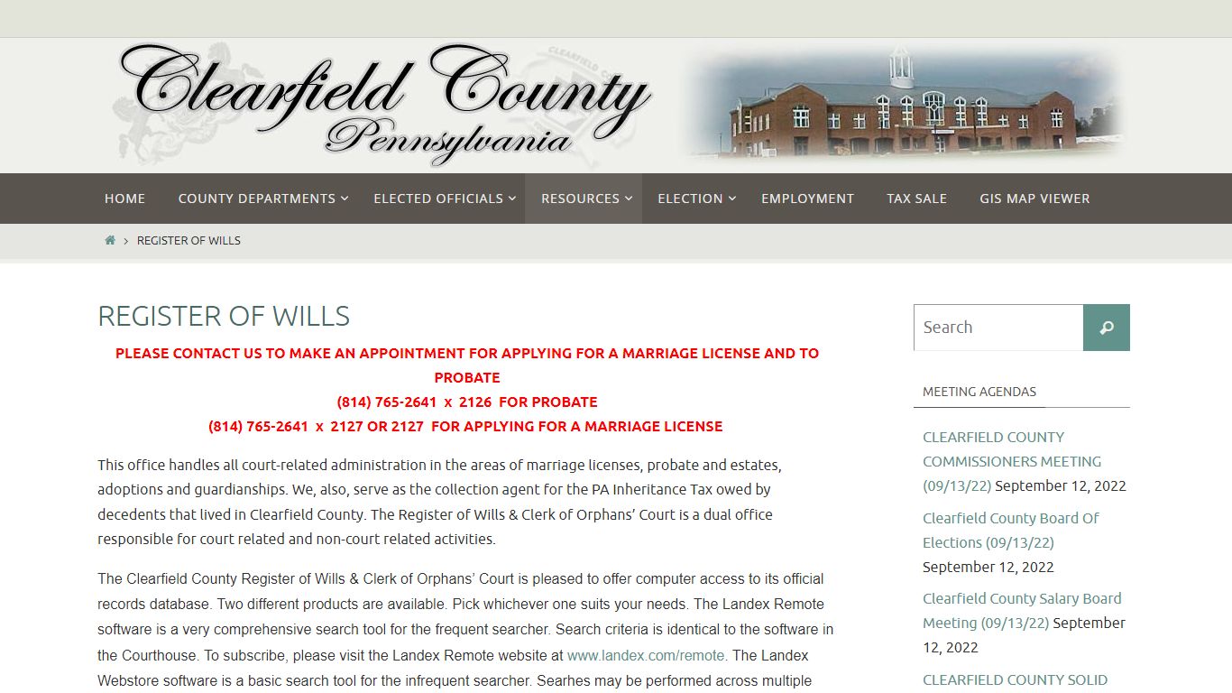 Register of Wills - Clearfield County, Pennsylvania